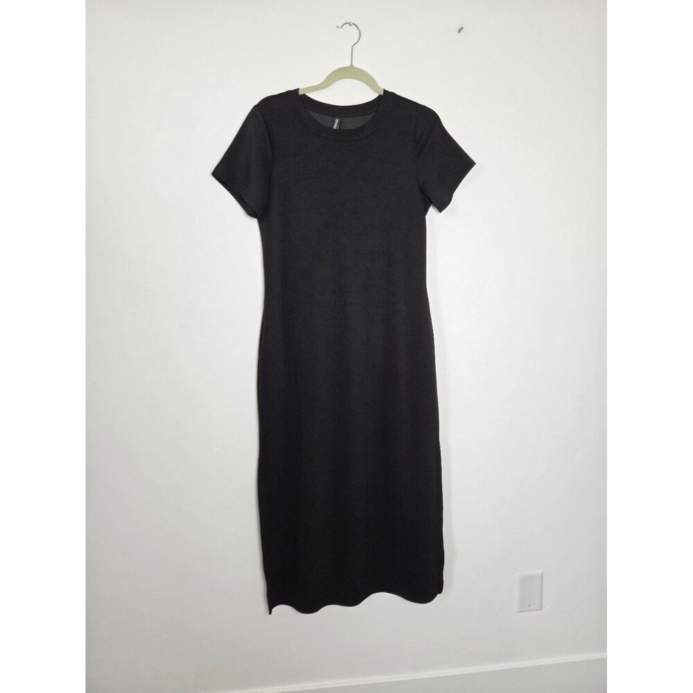 Lepunuo Black T-shirt Dress Super Soft Pockets Comfy Side Slits Casual Basic M